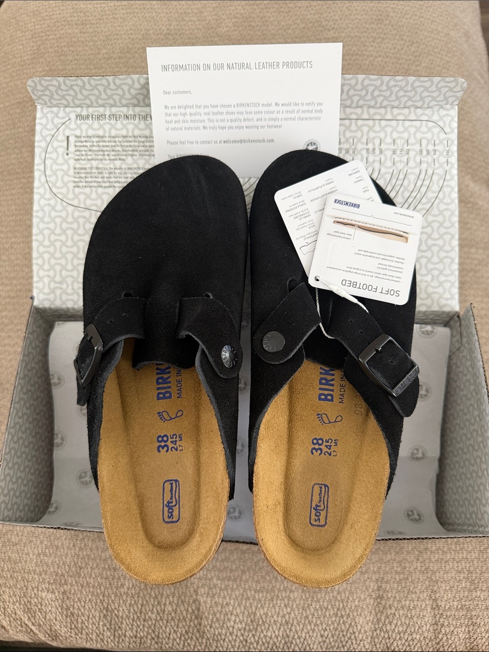 Birkenstock Boston Black Suede Soft Footbed Women’s Clogs EU 38